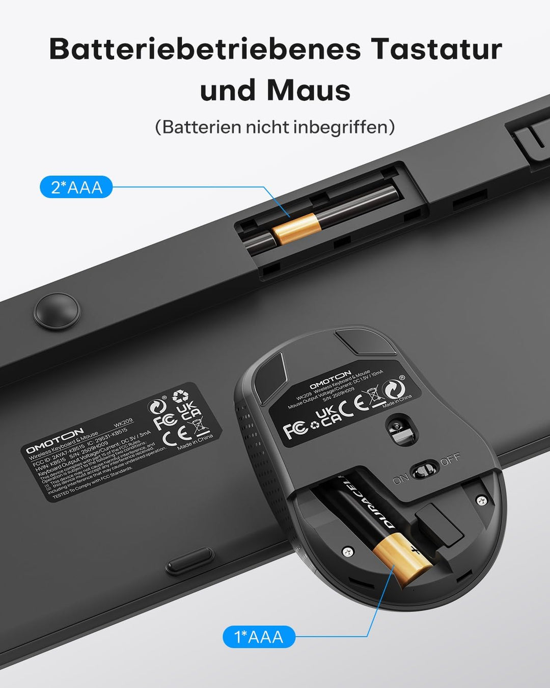 OMOTON Tastatur Maus Set Kabellos, Funktastatur und Maus 2,4 GHz in Voller Grösse, QWERTZ Deutsches