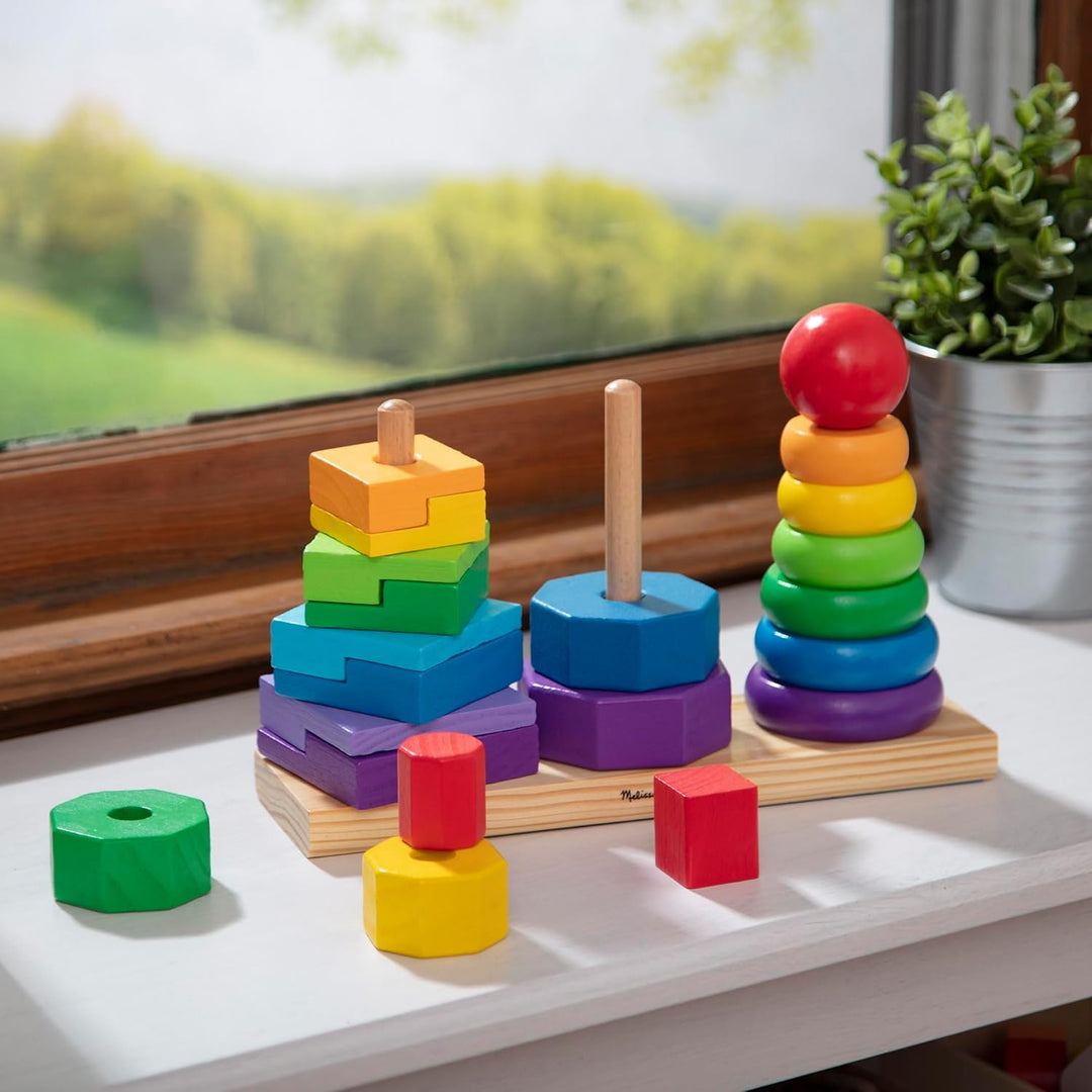 Melissa & Doug Geometrischer Stapler | Lernspielzeug | Holzspielzeug mit Formen | 2+ | Geschenk für