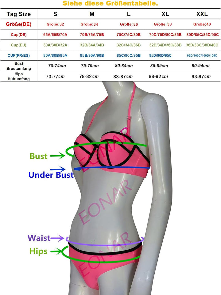 Damen Seitlich Gebunden Bikini Sets Abnehmbar Bademode Push up Bikinioberteil mit Nackenträger XL Li