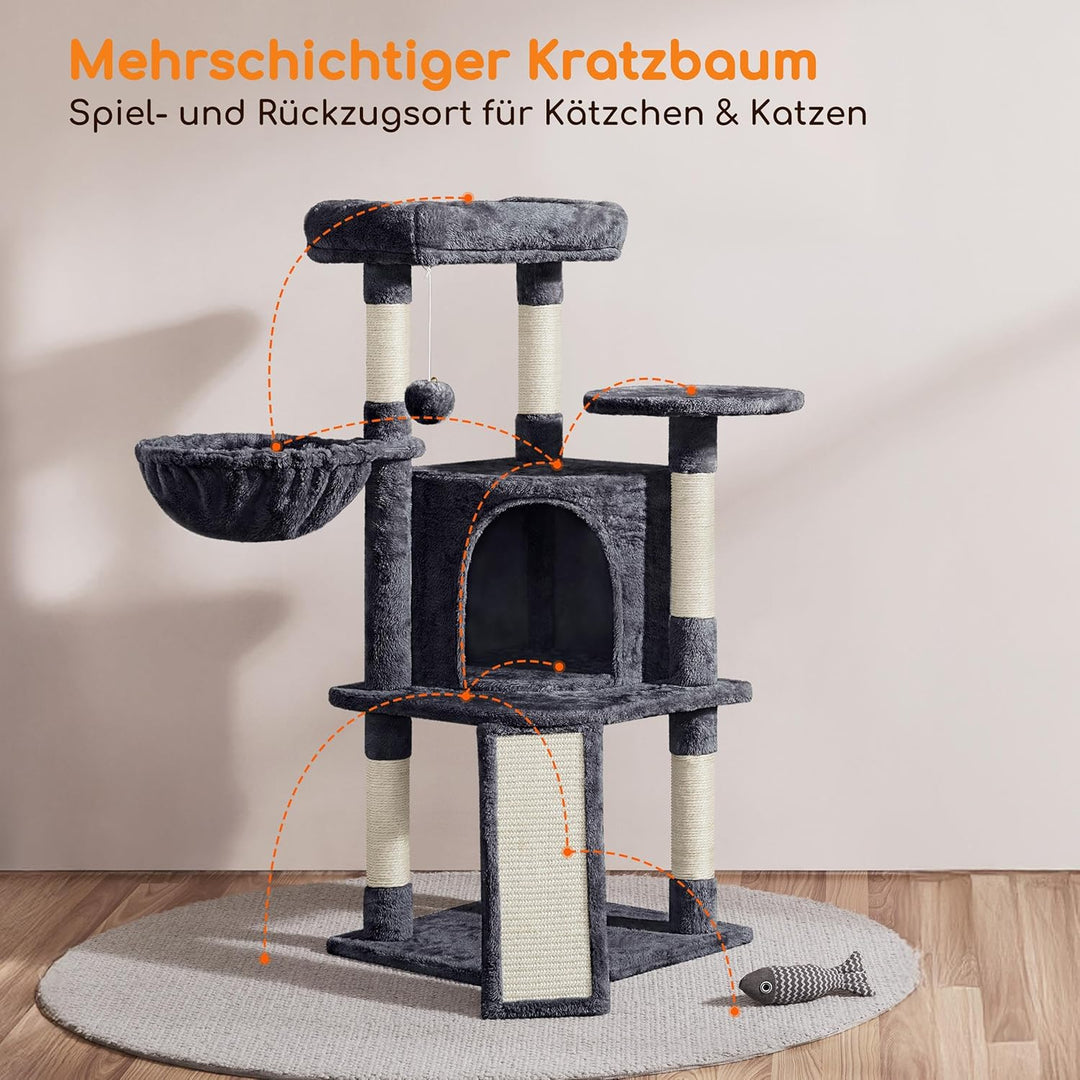 Yaheetech Kratzbaum 107 cm Stabiler Katzenbaum Kletterbaum, mit Katzenhöhle Kratzbrett Plüsch Sisal,