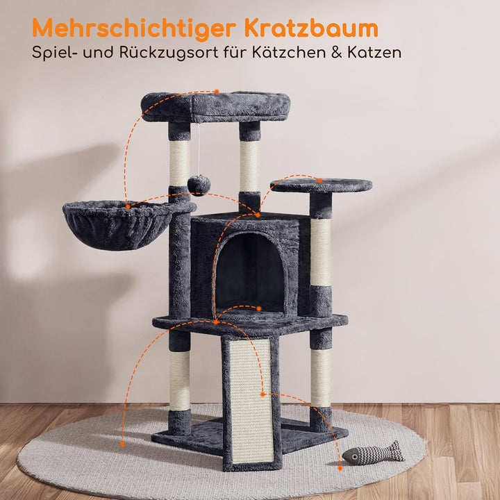 Yaheetech Kratzbaum 107 cm Stabiler Katzenbaum Kletterbaum, mit Katzenhöhle Kratzbrett Plüsch Sisal,