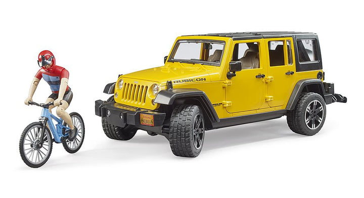 bruder 02543 - Jeep Wrangler Rubicon Unlimited mit Mountainbike &amp; Radfahrer- 1:16 Geländewagen Fahrr