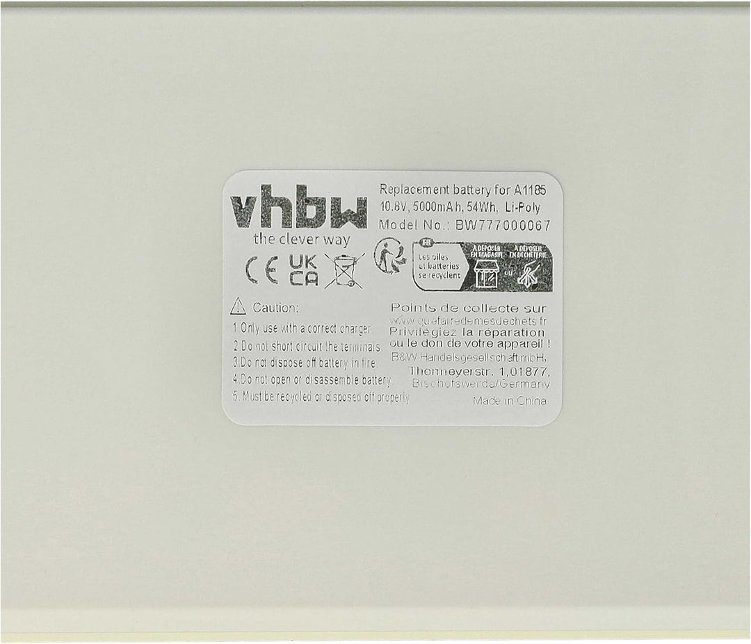 vhbw Akku kompatibel mit Apple MacBook 13/13 Zoll Laptop Notebook - (Li-Polymer, 5000Ah, 10.8V, 58Wh