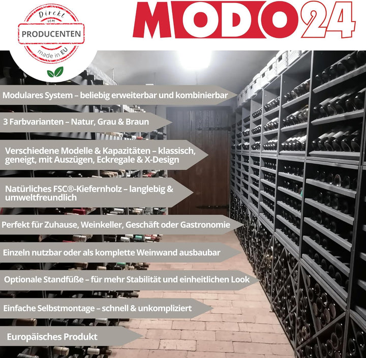 Flaschenregal mit Auszugsböden, Weinregal Massivholz für 12 Flaschen, Weinschrank, Modulares Weinstä