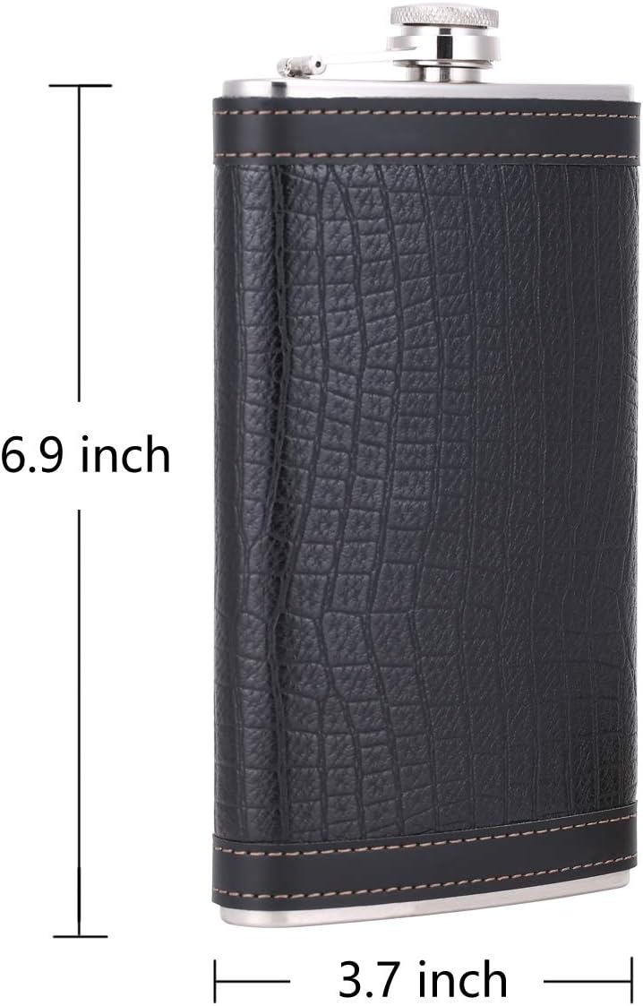 TANEAXON Flachmann mit Trichter und Box, Edelstahl, auslaufsicher, 340 ml, Schwarz