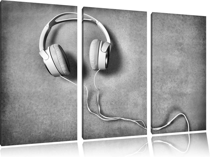 Pixxprint Monocrome, Weisse Kopfhörer 3-Teiler Leinwandbild 120x80 Bild auf Leinwand