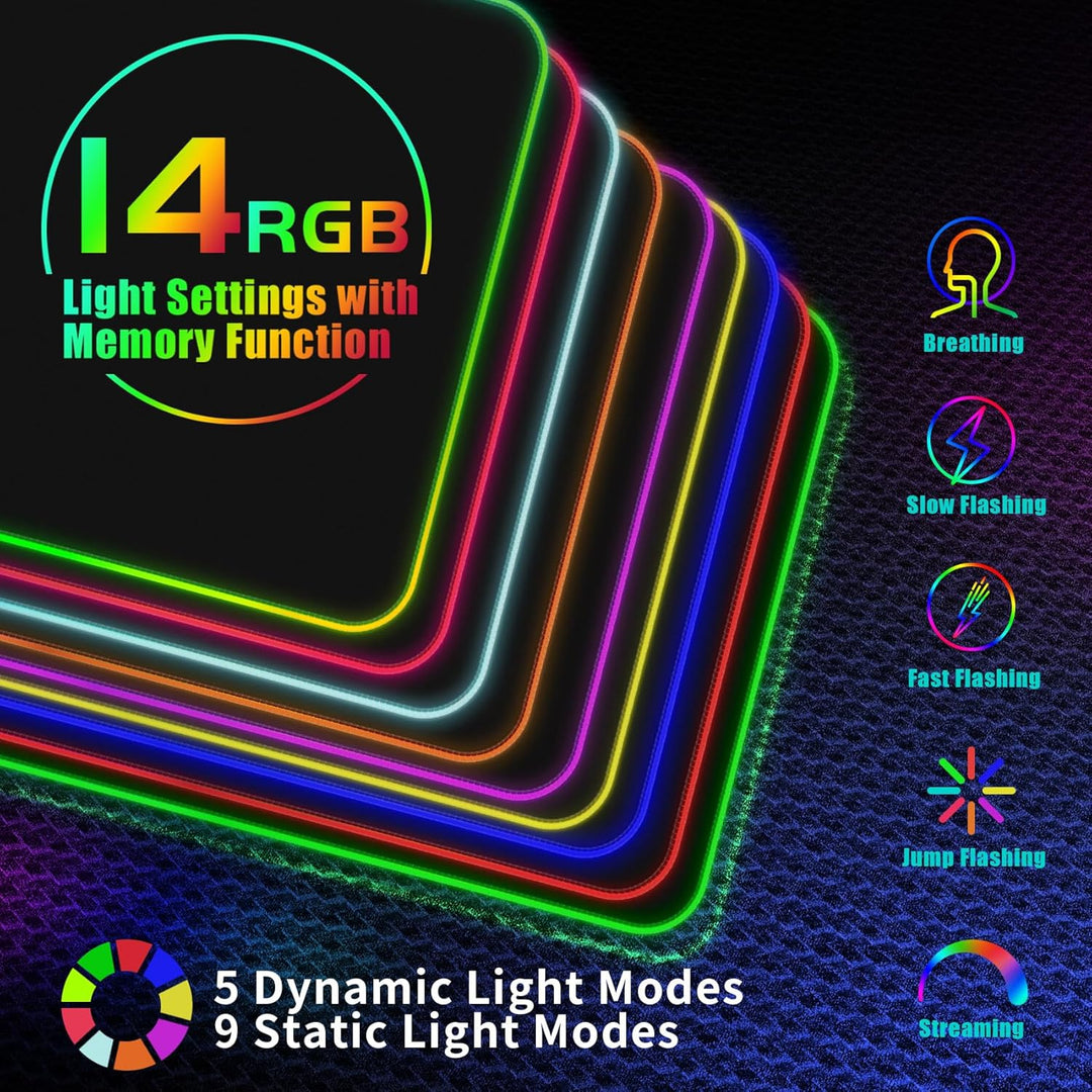 RGB-Gaming-Mauspad mit 15 W kabelloser Aufladung,XXL grosses LED-Schreibtischpad mit 14 Lichtmodi,er