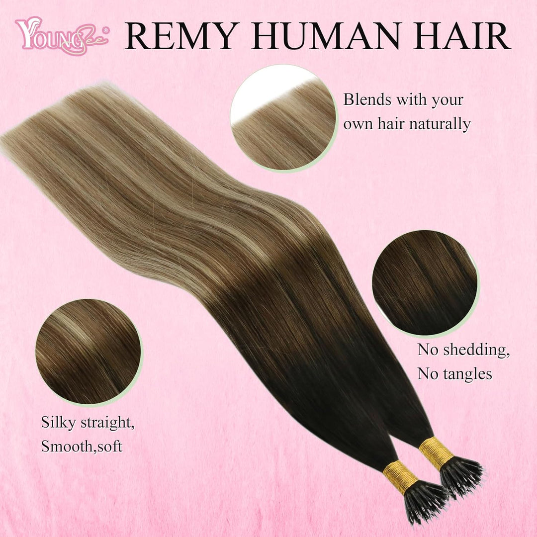 YoungSee Nanoring Extensions Balayage Nanoring Extensions Echthaar 1g Braun Balayage Blond Nanoring