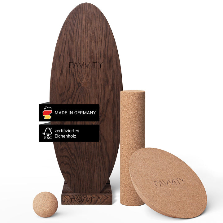 Balance Board aus Eichenholz [Handgefertigt in Deutschland] FSC-zertifizierter Gleichgewichtstrainer