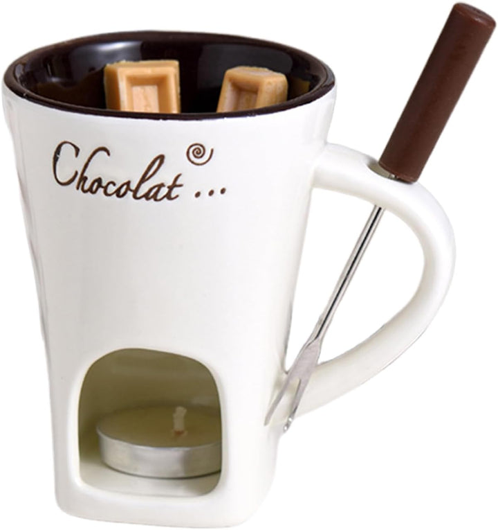 Schokoladen Fondue Tasse - Keramik Schokoladen Schmelztopf Mit Gabel - Tragbares Hot Pot Becher Set,
