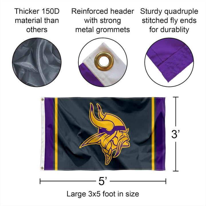 Minnesota Vikings Blackout Sideline Flagge Outdoor Indoor 90 x 150 cm Banner