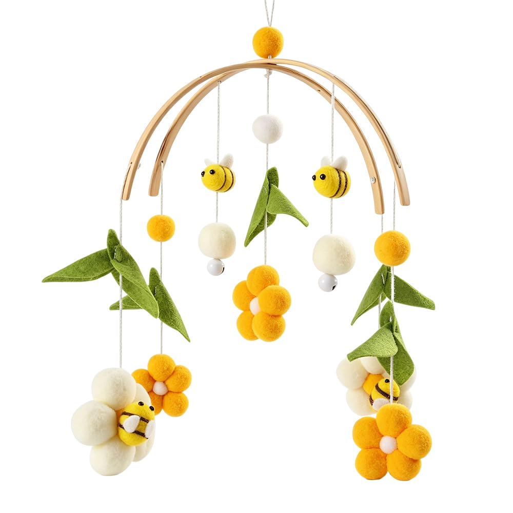 Mobile Kinderbett,Mobile für Wickeltisch,Wickeltisch Mobile mit Filzbällen, Bienen und Blumen,Kinder