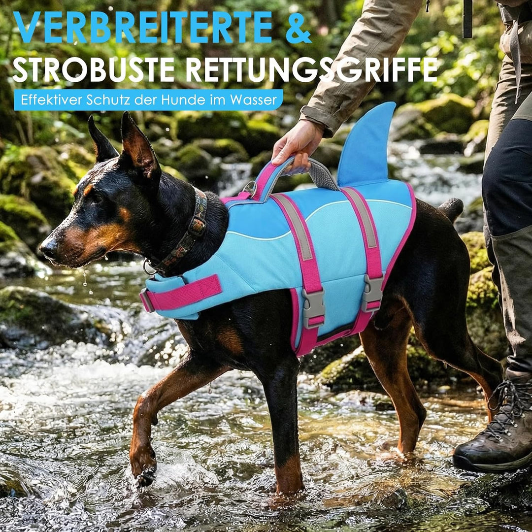 AOFITEE Schwimmweste Hund Mittel, Hoher Auftrieb Hundeschwimmweste Hai, Verstellbar &amp; Ripstop Rettun
