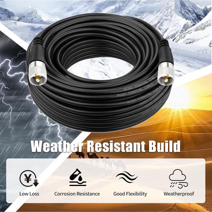 RFAdapter RG8x Koaxialkabel CB Koax Kabel 50ft UHF PL259 Stecker auf Stecker Low Loss CB Antennenkab