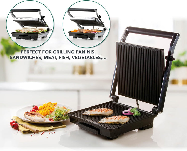 DOMO DO9135G Kontaktgrill - Edelstahl - Ideal zum Grillen von Paninis, Toasts, Fleisch, Fisch und Ge