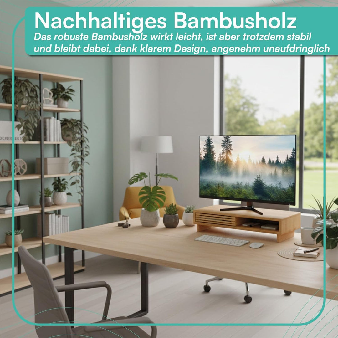 pixly® Monitorständer mit Schiebefach 42x24x10,5 cm ergonomische Monitorerhöhung Holz mit Stauraum S