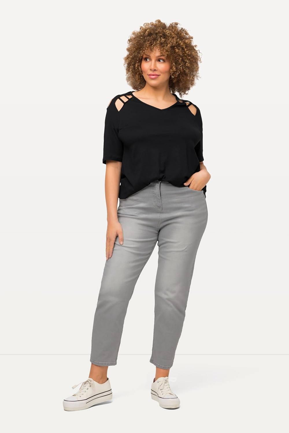 Ulla Popken Damen Jeans 32W / 30L Graubeige, 32W / 30L Graubeige