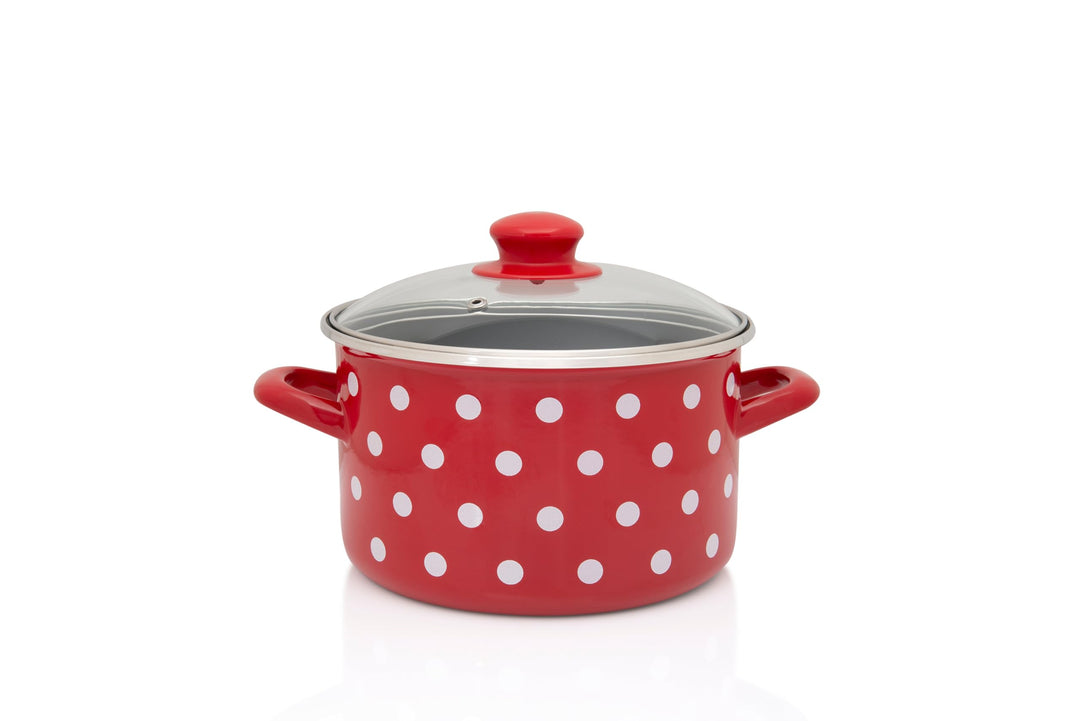 Metalac Kochtopf 20cm|4l, WEIssE PUNKTE, Emailliert, im Vintage Design
