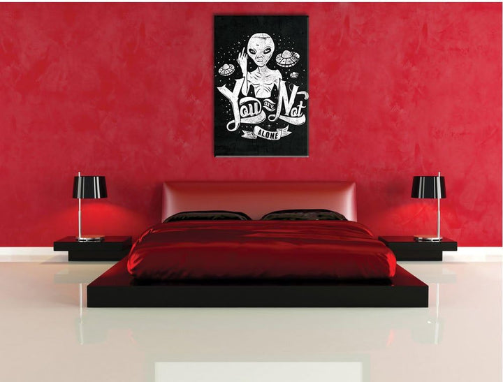 Dark You are not alone black Bild auf Leinwand, XXL riesige Bilder fertig gerahmt mit Keilrahmen, Ku