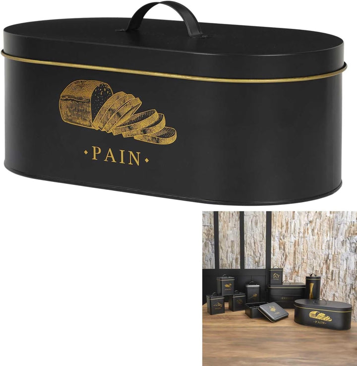 COOK CONCEPT, BT6818, Bread Box in Black and Gold Metal, elegant Design, optimal Capacity for breads