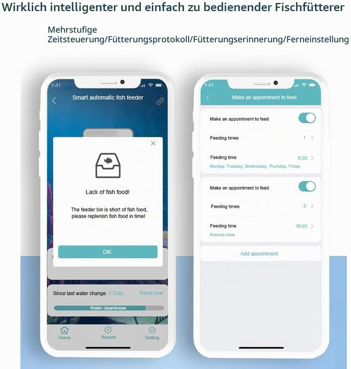 Weytoll Futterautomat für Aquarium, 100 ML WiFi APP Steuerung, Aquarium Feuchtigkeitsbeständig Futte
