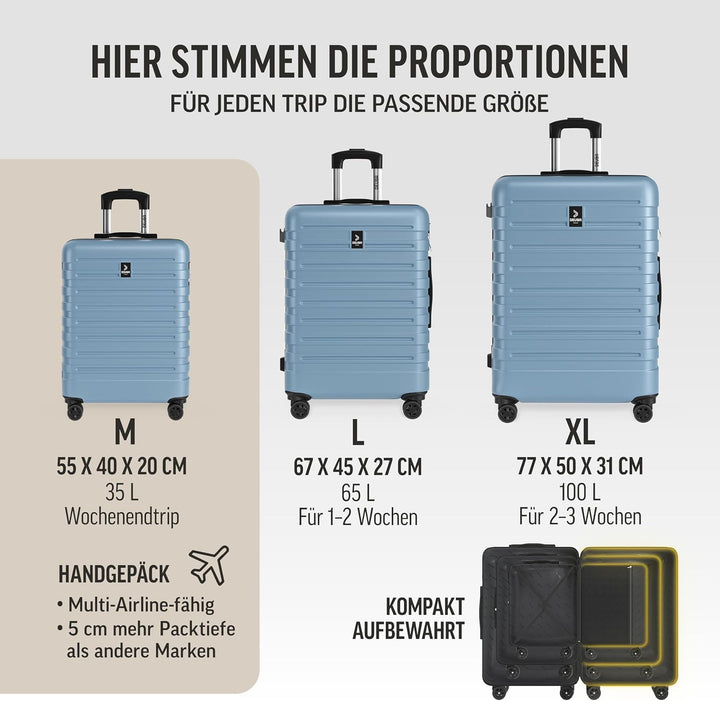 DEUBA® TRAVEL Koffer Set 3tlg 55x40x20 Sicherer Stauraum Kreuzgurt PVC Fach Reisekoffer Gross Trolle