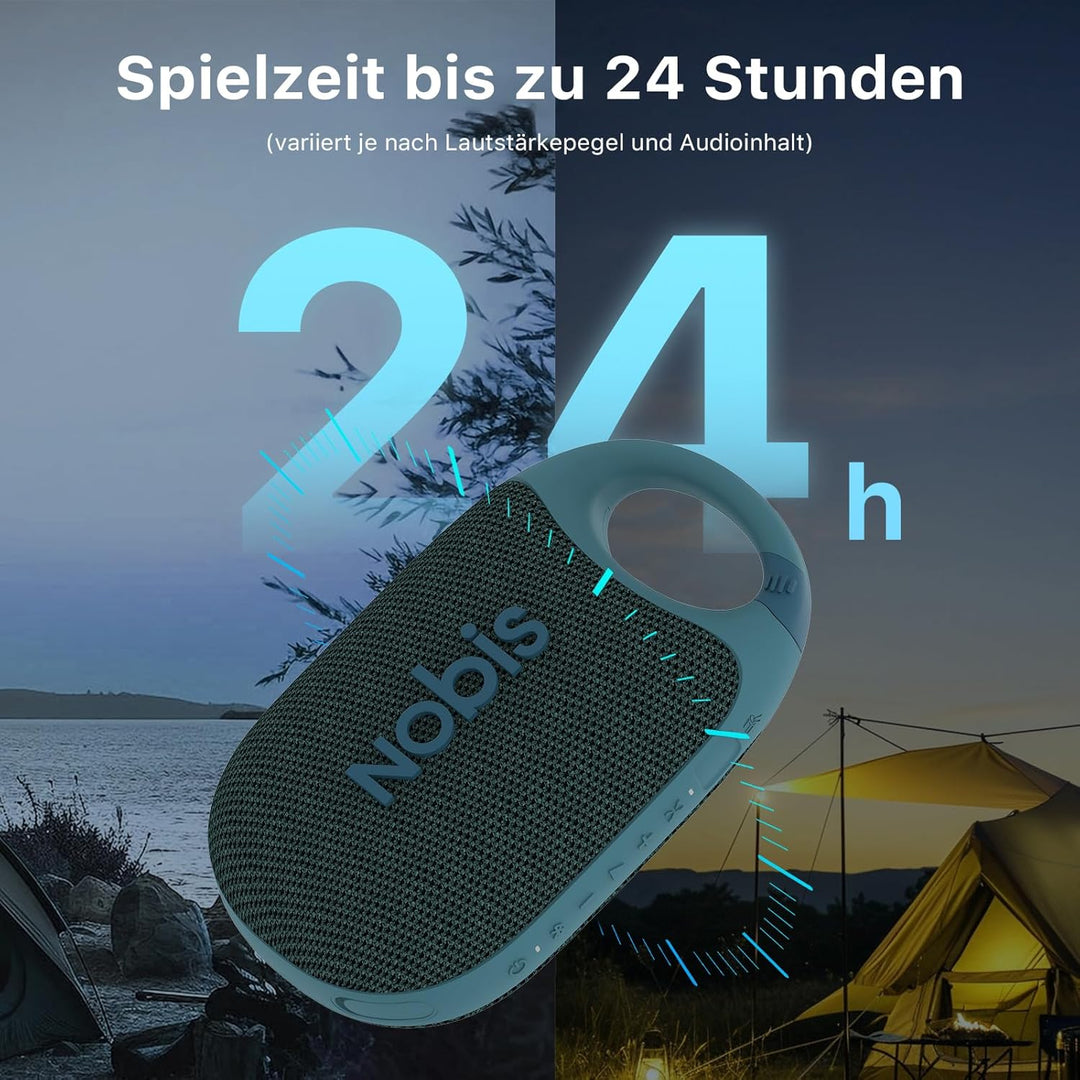 NOBIS Clip N1 Tragbarer Bluetooth Lautsprecher mit App, Beat-Modus, bis zu 24 Stunden Spielzeit, IP6