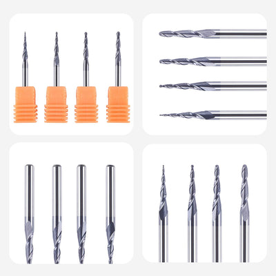 SpeTool 4 Stück 2 Flöten Kugelkopffräser mit Konischer Spitze Fräser CNC Gravierfräser R0,25mm-1,0mm