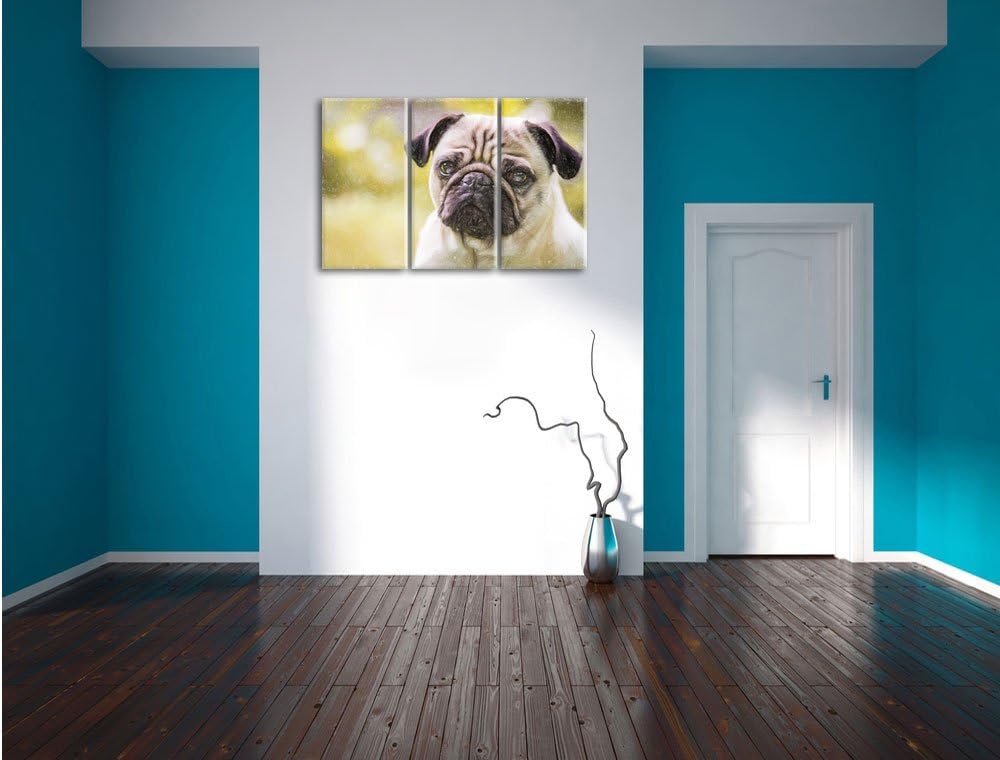 Pixxprint Mopsporträt Kunst Buntstift Effekt als Leinwandbild/Grösse: 3 Teilig (120x80) / Wandbild/K