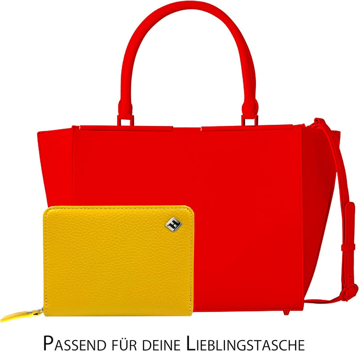 Portemonnaie Damen klein viele Fächer Leder, gelb, Reissverschluss, Münzfach, RFID Schutz | Geldbörs