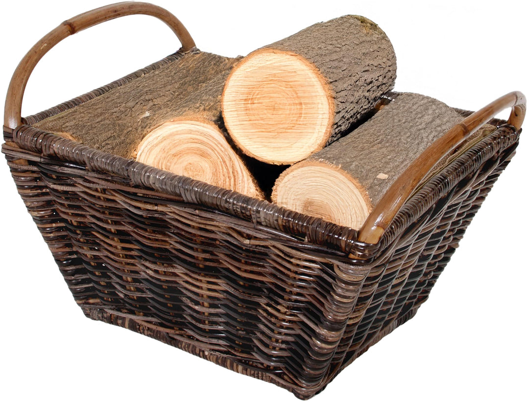 Kobolo Kaminholzkorb Holzkorb für Kaminholz -aus Rattan Krabu ausgestattet mit Leinen