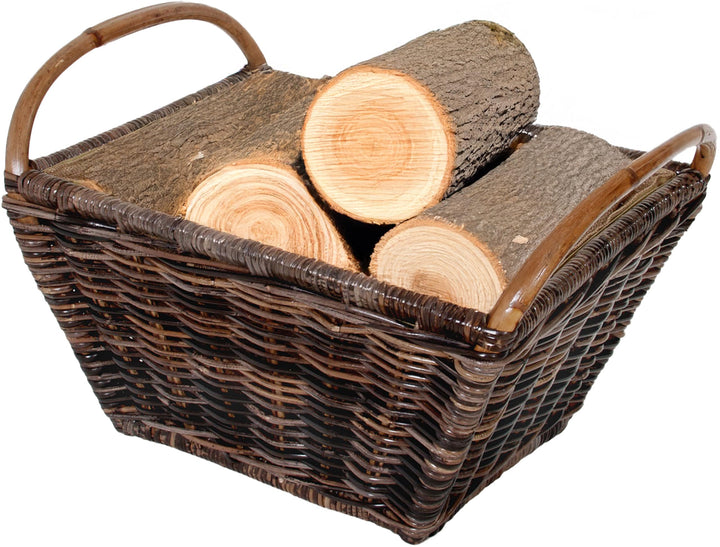 Kobolo Kaminholzkorb Holzkorb für Kaminholz -aus Rattan Krabu ausgestattet mit Leinen