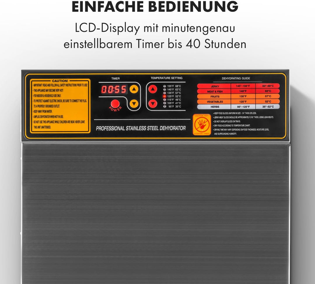 Klarstein Fruit Jerky Pro - Dörrgerät, Dörrautomat, einzeln entnehmbar, einstellbare Temperatur, gro