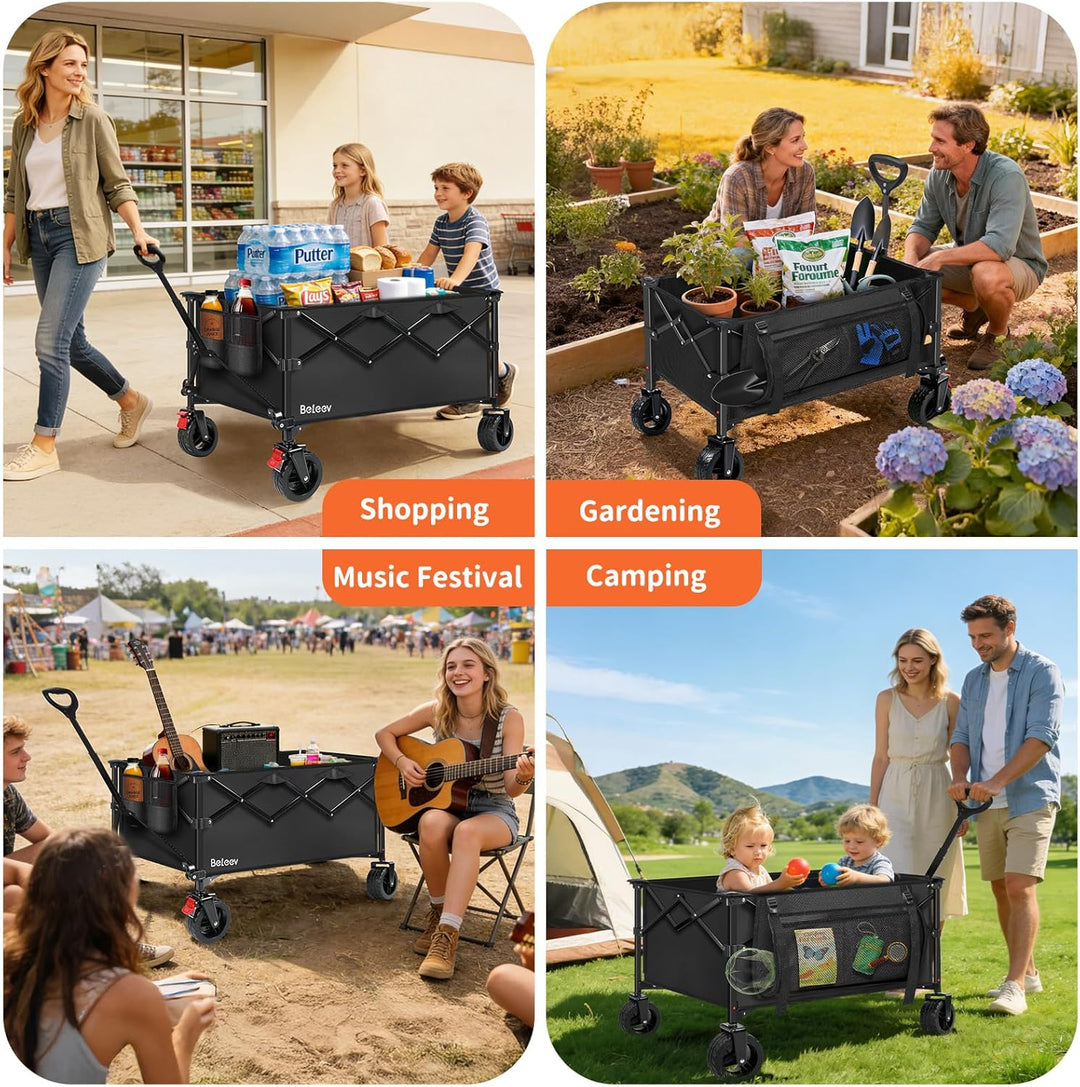 BELEEV Bollerwagen Faltbar mit Bremsen, Handwagen Faltbarer Gross XXXL | All Terrain Räder, Seitenta