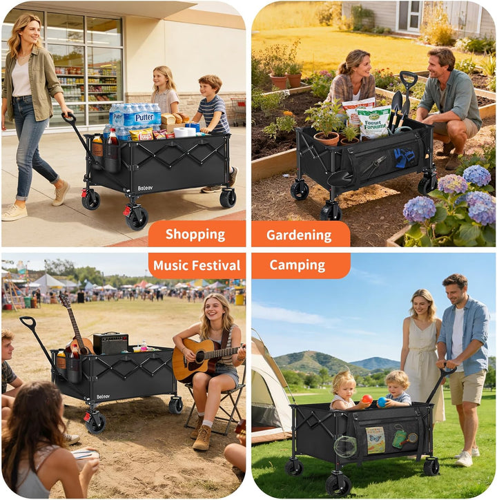 BELEEV Bollerwagen Faltbar mit Bremsen, Handwagen Faltbarer Gross XXXL | All Terrain Räder, Seitenta