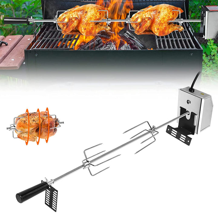 Elektrischer Grillspiess Set 107cm Drehspiess inkl. 2X Fleischnadeln und Edelstahl Motor, 220V-240V,