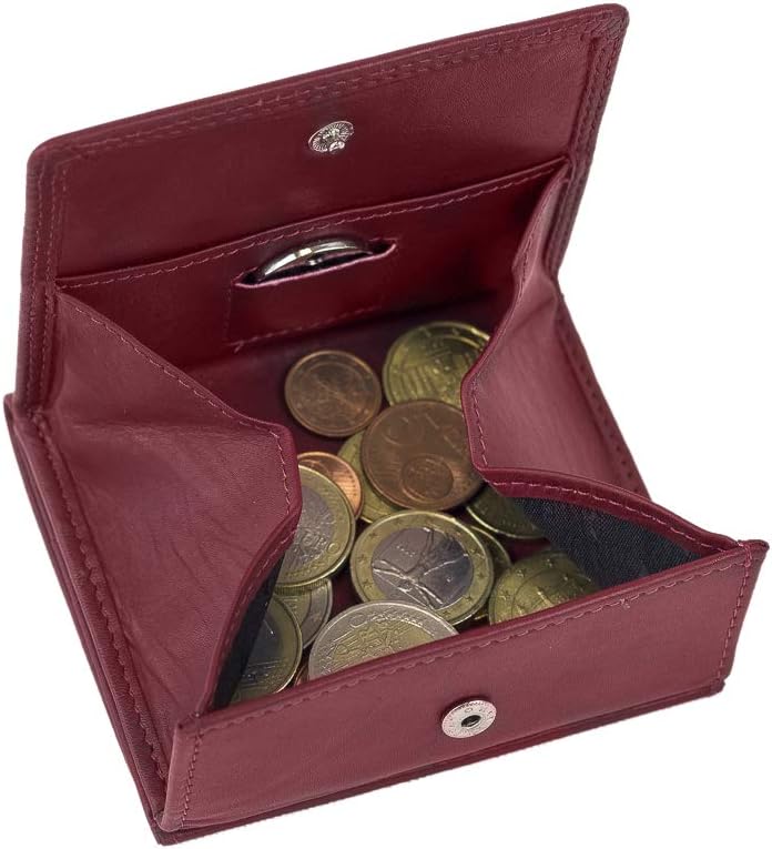 LEAS Wiener-Schachtel mit grosser Kleingeldschütte und RFID Schutzfolie, Echt-Leder, Cherry/rot Spec