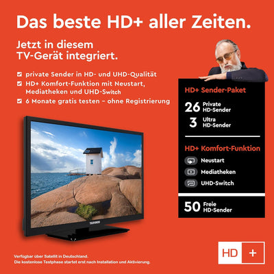TELEFUNKEN XH24SN550MVD 24 Zoll Fernseher/Smart TV (HD Ready, HDR, Triple-Tuner, 12 Volt, DVD-Player