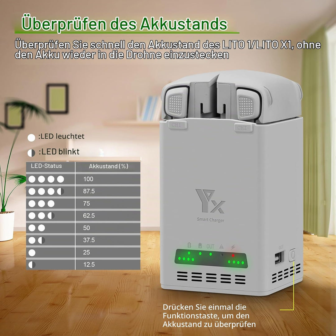 65W Akku Ladegerät für DJI Lito 1 X1,Fast Zwei-Wege Ladestation | Charger Hub,Charging Zwei Batterie