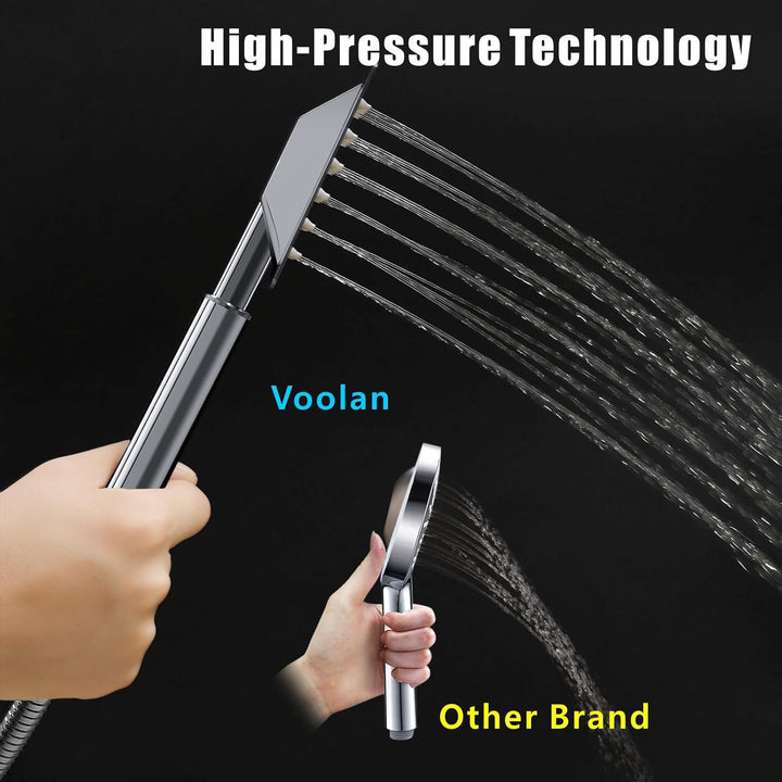 Handbrause Komplett aus Metall, Hochdruck-Duschköpfe von Voolan, Einfache Handbrause aus Chrom mit T