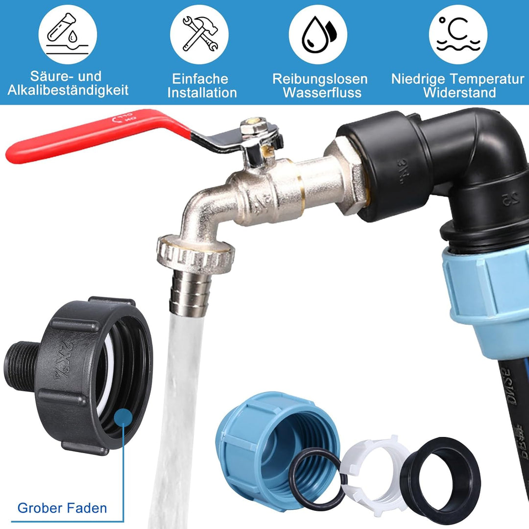 IBC Schwanenhals 3/4" Auslaufhahn, S60x6 Wasserhahn Absperrhahn 3/4 Zoll IBC Adapter für das Bequeme