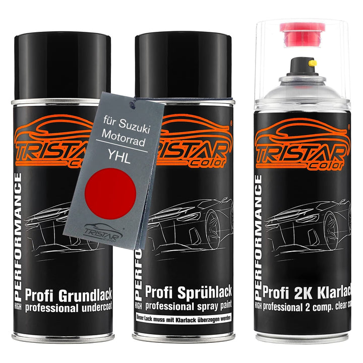 TRISTARcolor Motorradlack 2K Spraydosen Set für Suzuki Motorrad YHL Candy Sonoma Red Perl Grundlack