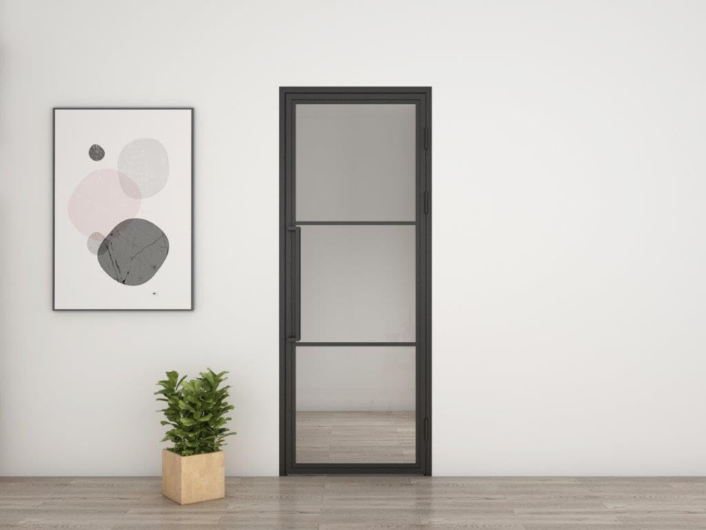 inova Glastür Komplettset 709x1972mm DIN rechts Griffstange Drehtür mit Beschlag und Zarge 709x1972m