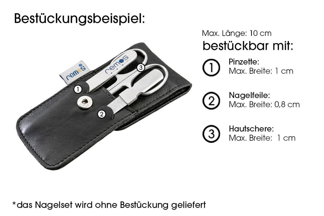 REMOS Nageletui leer aus echtem Leder zum Bestücken mit 3 Instrumenten - schwarz, Schwarz
