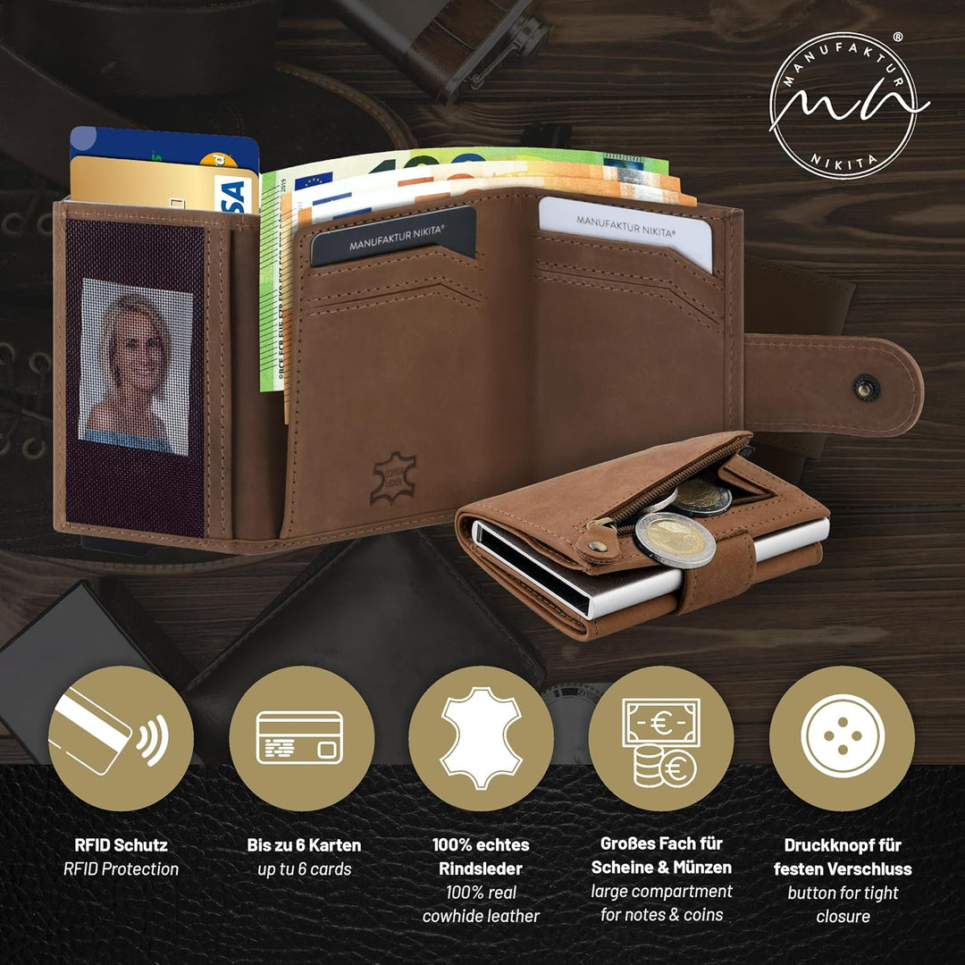 Manufaktur Nikita® Kreditkartenetui Echtleder | Geldbörse mit RFID-Schutz | Wallet für 10 Karten | f