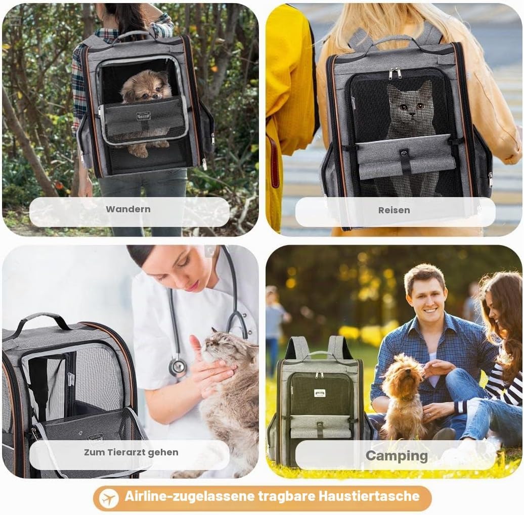 Lekebobor Katzenrucksack-Tragetasche, erweiterbarer Haustier-Tragerucksack für kleine Hunde, mittelg