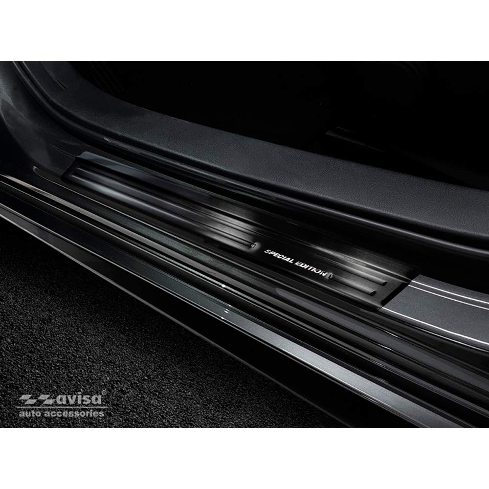 Black Stainless Steel Door sill protectors compatible with Mazda 3 HB 5-doors 2019- - Brushed Steel