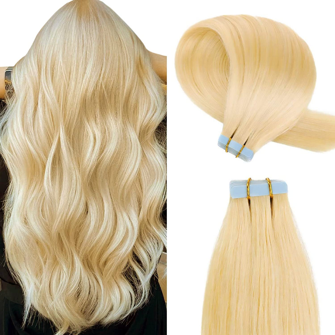 YILITE Tape Extensions Echthaar, Bleichblond 50cm 20 Stück/Packung 50g Tape in Extensions Echthaar I