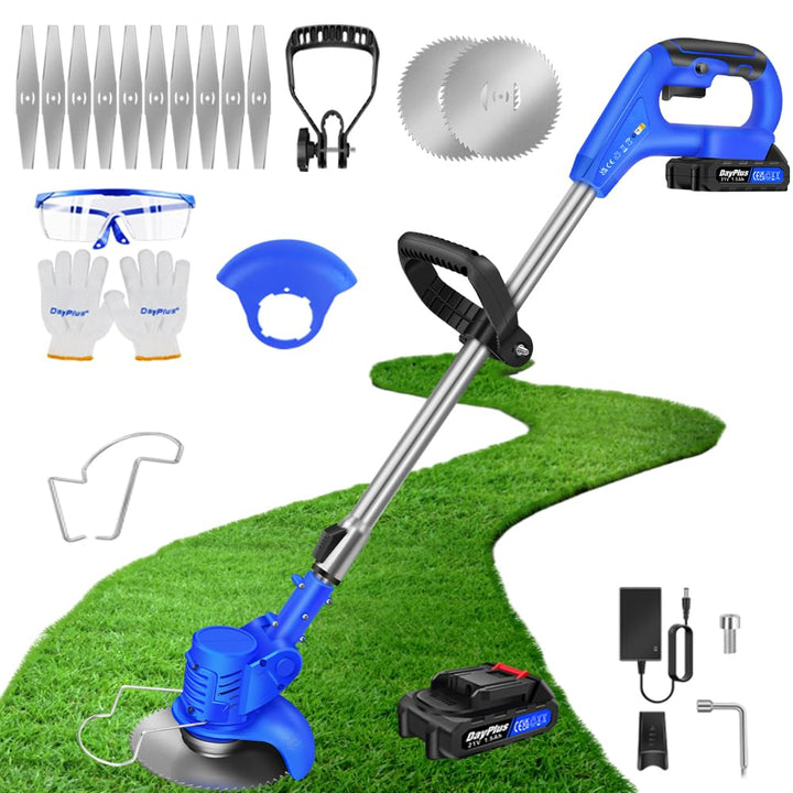 Qimu Akku Rasentrimmer 21V Elektrischer Rasentrimmer Elektro-Trimmer Akku Motorsense Rasen mit 1.5Ah