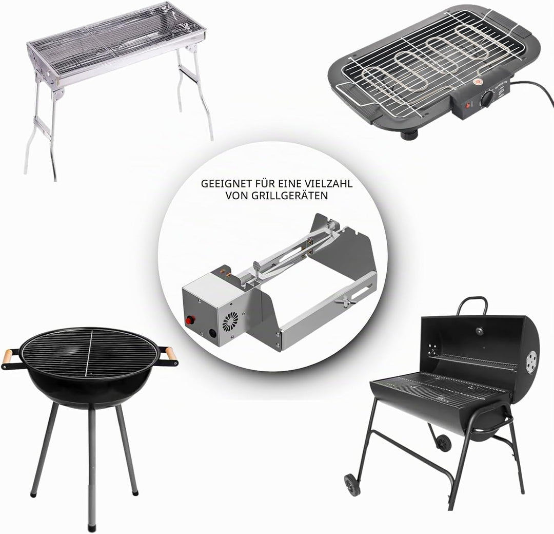 Nimomo Elektrische Grillspiesse, Rollender BBQ automatisch rotierender Rollgrillkorb-Ladeanschluss (